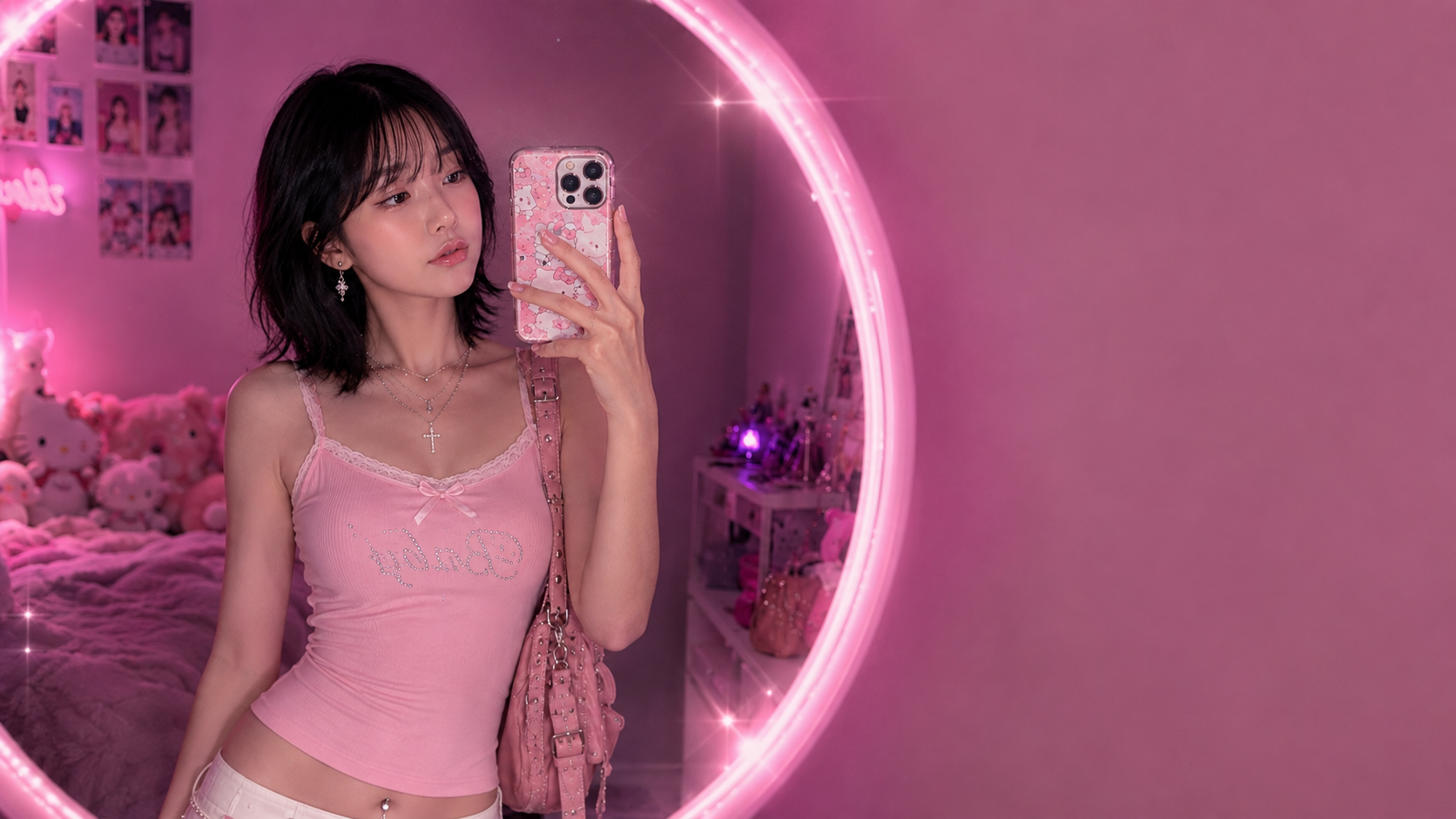 SUZU in a pink bedroom and vanity mood